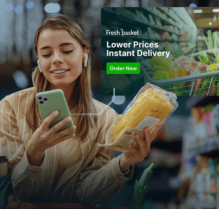 Shopper sees contextually relevant ad on mobile while in grocery store