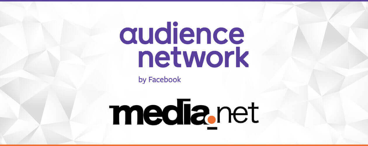 Partnership banner featuring Facebook Audience Network and Media.net logos, highlighting collaboration to provide publishers access to premium demand from over 4 million advertisers